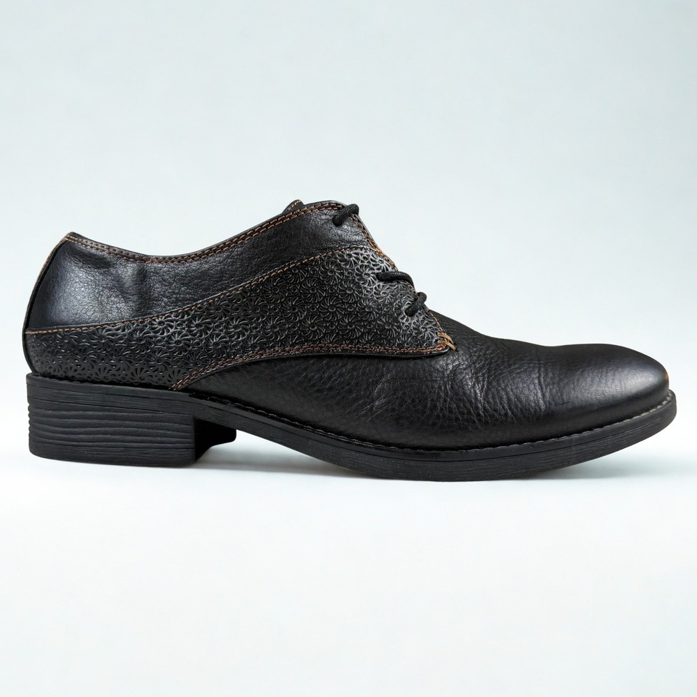 Comfortiva Leather Oxford Shoes Womens 11M Black Floral Embossed Lace Up Comfort